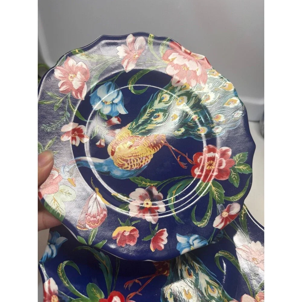 6 pc Pier 1 Peacock Luncheon Salad/dessert Plates 8.5” Floral Scalloped Edge
